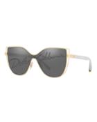 Metal Butterfly Shield Sunglasses W/ Logo Print