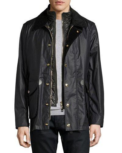 Waxed Cotton-linen Jacket W/detachable Warmer