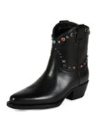 Rockstud Leather Cowboy Ankle Boots, Black (nero/al Campione)