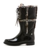 Rebooting Faux-fur-trimmed Rain Boot, Black