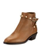 Rockstud Leather Chunky-heel Bootie