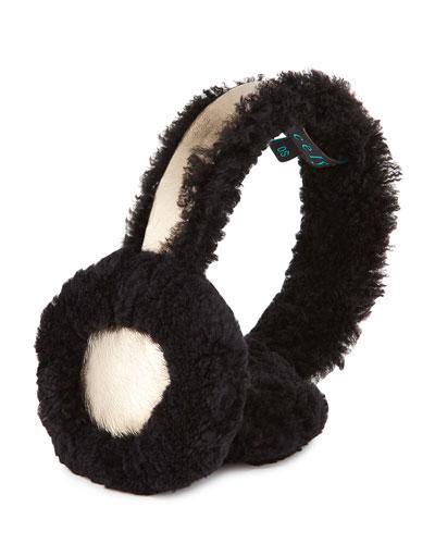 Metallic Shearling Earmuffs, Gunmetal/black