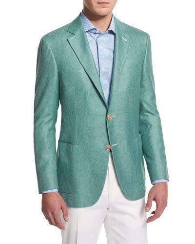 Solid Wool-blend Two-button Blazer,