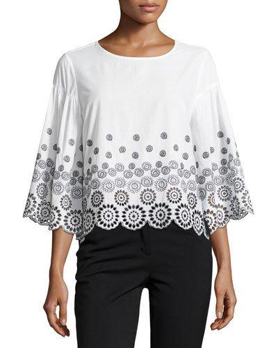Embroidered Cotton Top, White/black