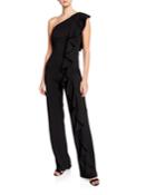 One-shoulder Sleeveless Asymmetric Ruffle Jumpsuit