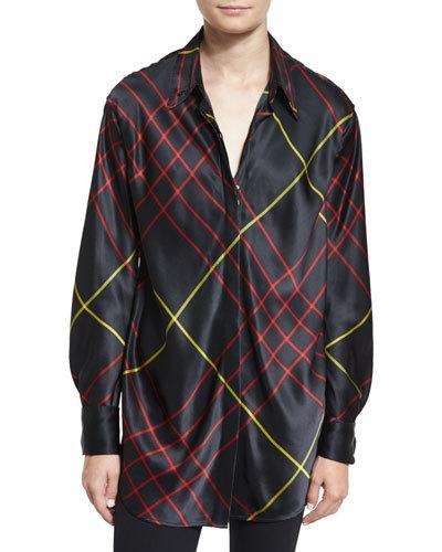 Edith Silk Satin Plaid Blouse