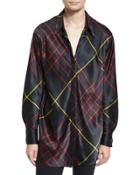 Edith Silk Satin Plaid Blouse