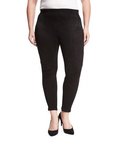 Paneled Faux-suede Leggings, Black,