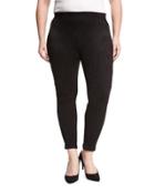 Paneled Faux-suede Leggings, Black,