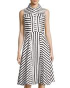 Striped Fit-and-flare Dress, Black/white