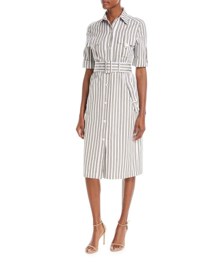 Button-front Short-sleeve Striped Utility