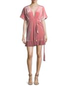 Desma Short-sleeve Velvet Wrap Dress W/ Braided Ties