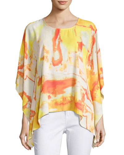 Tacked-side Graphic Poncho Top,