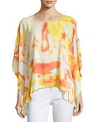Tacked-side Graphic Poncho Top,