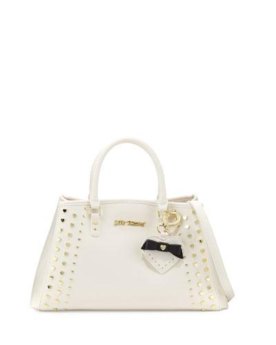 Hearts Fire Studded Satchel Bag, Cream/bone