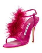 Eila Satin Feather Sandal, Fuchsia