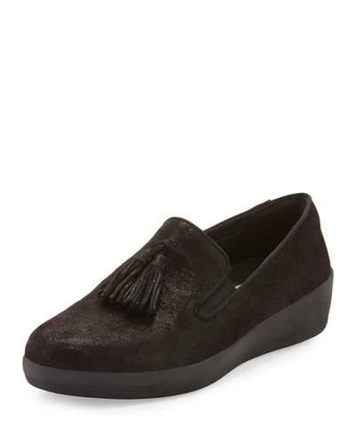 Tassel Superskate&trade; Shimmery Suede Loafer, Black