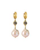 Druzy-bezel Pearl Drop Earrings