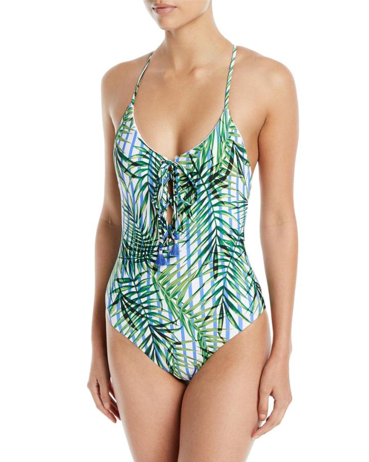 Palm Party Printed Lace-up One-piece