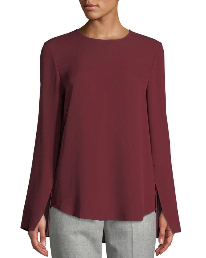 Bringham Crewneck Long-sleeve Classic Silk Georgette Blouse