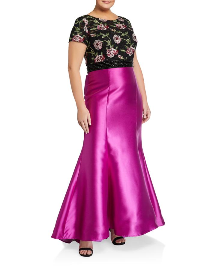 Plus Size Floral Lace & Sateen