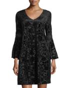 Velvet-burnout Bell-sleeve Dress