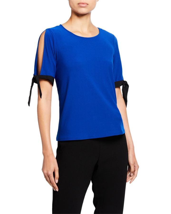 Mix-media Tie-sleeve Knit Top