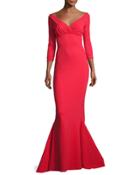 Guinevere Long-sleeve Mermaid Gown, Red