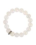 White Agate & Diamond Beaded Stretch Bracelet