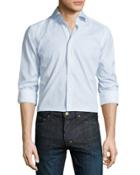 Mini Dot-print Long-sleeve Sport Shirt, White/turquoise/brown