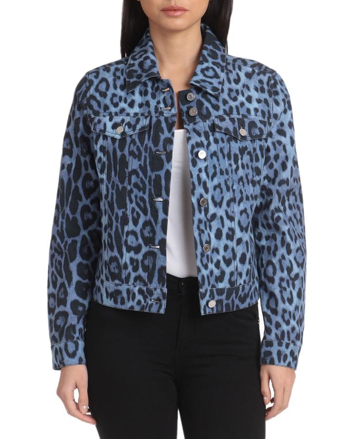 Leopard-print Cotton Trucker Jacket, Blue