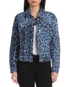 Leopard-print Cotton Trucker Jacket, Blue