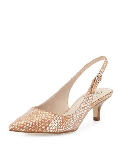 Luna Snake-embossed Slingback Pump, Nude
