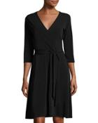 3/4-sleeve Perfect Wrap Dress, Black