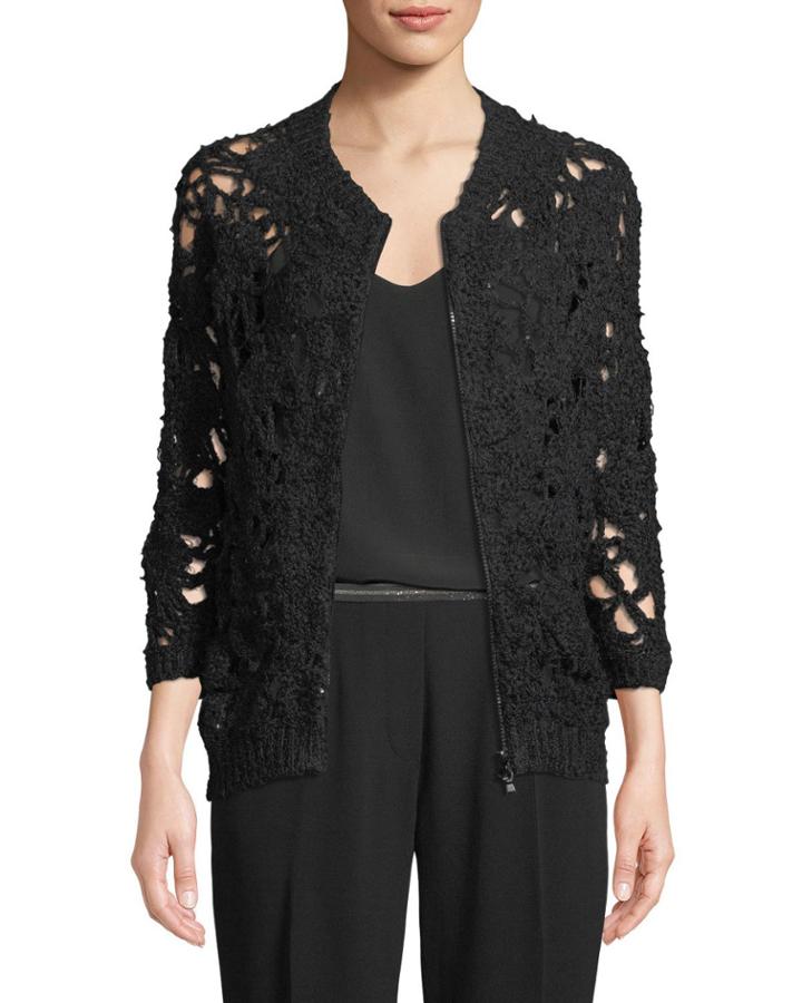 Zip-front Handmade Open-knit