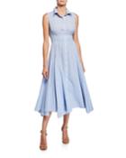 Striped Button-front Smocked-waist Fit-&-flare Dress