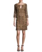 Priya Embroidered Keyhole Shift Dress, Bronze