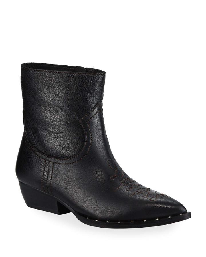 Ava Leather Western Ankle Booties