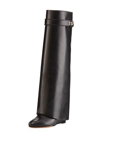 Shark Lock Fold-over Leather Knee Boot