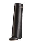 Shark Lock Fold-over Leather Knee Boot
