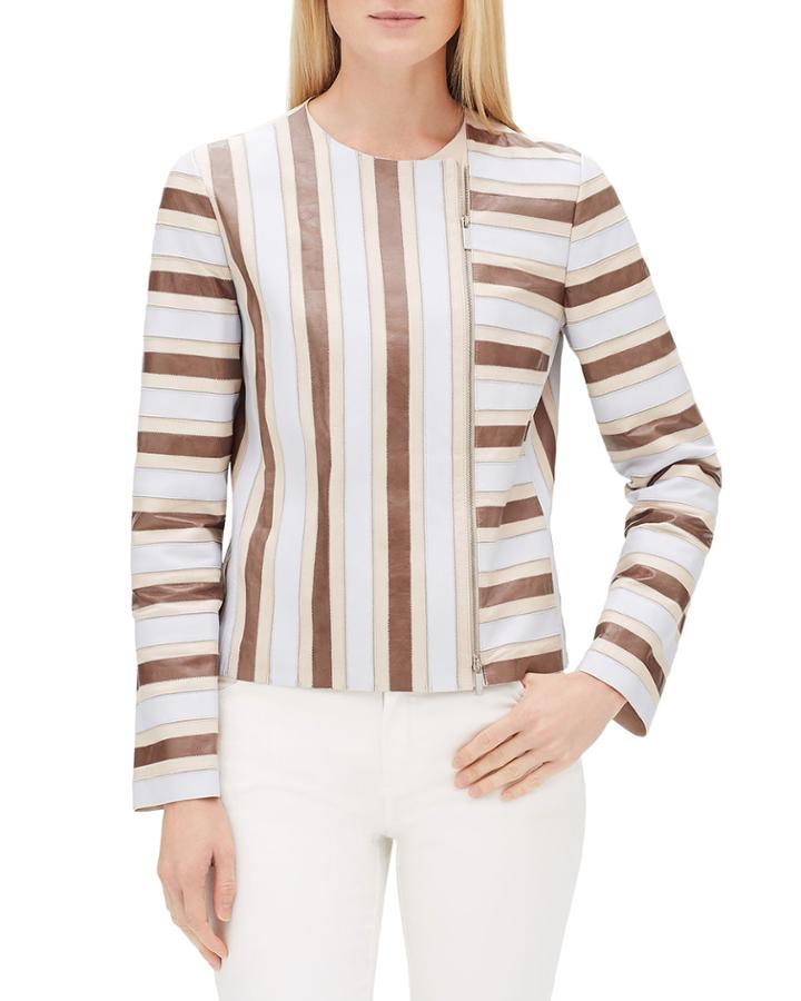 Kaydon Striped Lambskin Leather Zip-front Jacket