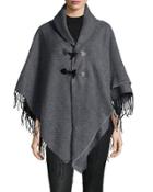 Fringed Knit Toggle-front Cape, Black