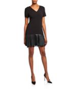 Faux Leather Pleated Short-sleeve Dress
