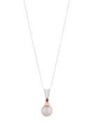 14k Two-tone Garnet & Pearl Pendant Necklace,