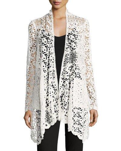 Cascade-front Lace Cardigan, Ivory