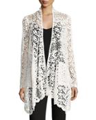 Cascade-front Lace Cardigan, Ivory