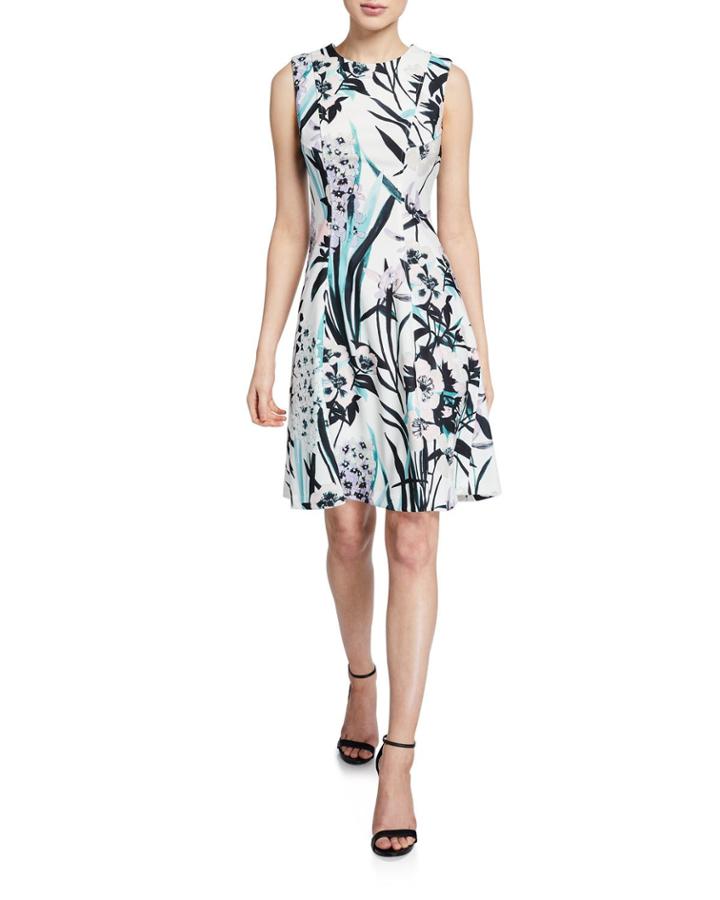 Delphinium Floral Crepe Fit-and-flare Dress
