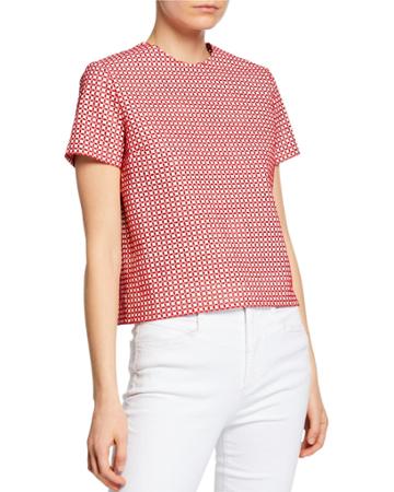Faux-leather Embroidered Short-sleeve Top