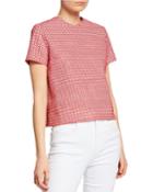 Faux-leather Embroidered Short-sleeve Top