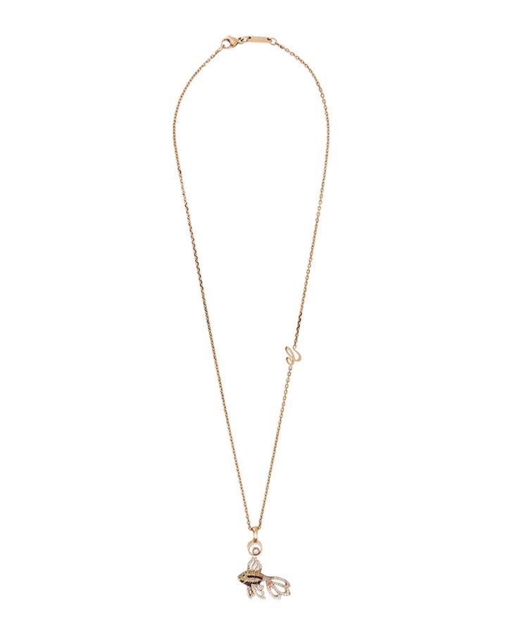 Estate 18k Tricolor Pavé Fish Pendant Necklace